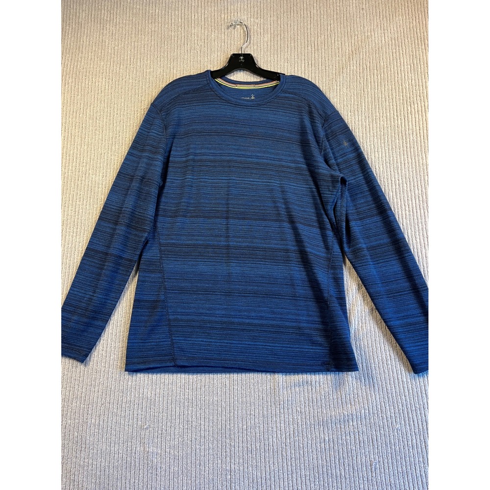 Smartwool Wool Base Layer Shirt Mens XL Blue Striped Merino Long Sleeve